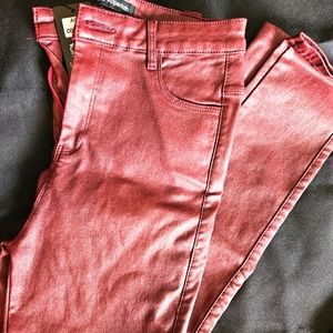 Leather Look Maroon Skinny Jean